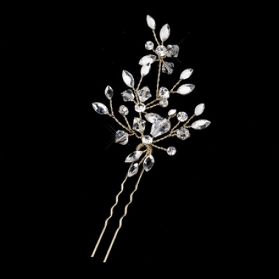 Cate Bridal Hairpin: Wired Floral Swarovski Hair Pin (Gold)